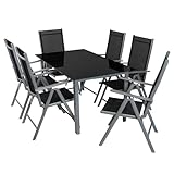 Montafox Gartenmöbel Set 6 Stühle + 1 Tisch 150x90cm Sitzgarnitur Aluminium...