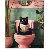 Qiukoo Malen nach Zahlen Erwachsene – Lustiges Katzenmotiv auf Toilette, 40x50...