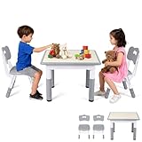 ISOISL Kindertisch mit 2 Stühlen Set, 7-Fach höhenverstellbar, 60x60 cm...