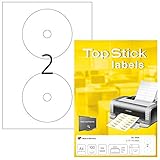 TopStick 8656 CD DVD Etiketten, 100 Blatt, Ø 117 mm Maxi, 2 pro A4 Bogen, 200...