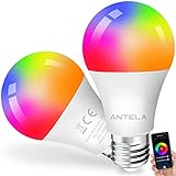 ANTELA Alexa Glühbirne E27 9W, Smart WLAN LED RGB Dimmbare Birne Lampe, App...