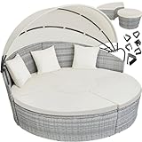 tectake Sonneninsel, Gartenliege, Muschel Sonnenliege, Aluminium Polyrattan...