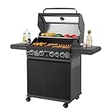 Juskys BBQ Gasgrill Savannah - 4 Brenner und 1 Seitenbrenner - XXL Stahl Gas...