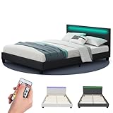 Juskys Polsterbett Paris 140x200 cm mit LED Beleuchtung, Lattenrost & Kopfteil -...