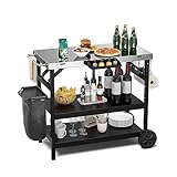 KOMFOTTEU Grillwagen klappbar, Grilltisch mit Edelstahl Arbeitsplatte, Outdoor...