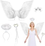 RTUOHUIN Engel Kostüm Damen, 4 Stück Engelsflügel Weiß, 75CM Engel Flügel...