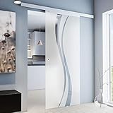 inova Glas-Schiebetür Komplettset 1025 x 2200 mm Wellen Design 8 mm ESG Alu...