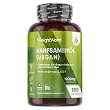 Hanföl Vegan Softgels - 1000 mg Kaltgepresste Hanfsamenöl - Reich an Omega 3,...