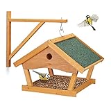 Relaxdays Vogelfutterhaus Holz, zum Aufhängen, HBT: 35x42,5x40,5 cm, Garten,...
