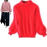 Damen Winter Angora Kaschmir Mischung Lose Warm Pullover, Einfarbig...