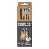 Set mit 3 harten Zahnbürsten – biologisch abbaubar, Griff aus Bambus –...