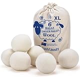 HANDY LAUNDRY Sheep Wool Dryer Balls Pack of 6 Premium 100% Natural XL Fabric...