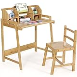 Kinderschreibtisch Höhenverstellbar, Kinder Schreibtisch mit Stuhl, Bambus Holz...