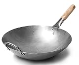 Craft Wok Traditioneller handgehämmerter Wok aus Karbonstahl mit Griff aus Holz...