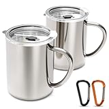 Yoassi Edelstahl Camping Becher, 2er Set Thermotasse mit Deckel und Karabiner,...