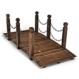 SOARS Holzbrücke mit Geländer & Ketten, Gartenbrücke aus Fichtenholz, stabile...