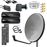 Digital Sat Anlage 60 cm Spiegel inkl. 2X ARLI AH1 Full HD Receiver + Twin LNB +...