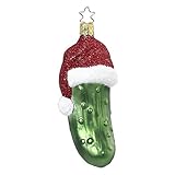 Christbaumschmuck Glas 12cm Weihnachtsgurke mit Mütze mundgeblasen handbemalt...