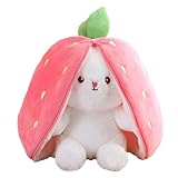 Zaloife Hase Plüschtier Verstecken Rosa, Plush Hasen Erdbeeren 24cm, Stofftier...