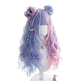 Xingbiyou Lolita Perücke 65cm Lange Wellig Lila Gemischtes Blau süße Cosplay...