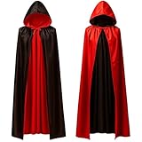 Roter Umhang, Doppelseitig Mit Kapuze 140 cm, Halloween Kostüm Vampir Damen,...