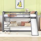 HYUB Kinderbett, Etagenbett 90x200cm mit Rutsche und Rausfallschutz, Hochbett...