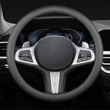 Echtes Leder Lenkradbezug, EIN 38cm Ultra-Dünnes Anti-Rutsch D-Typ Lenkradbezug...