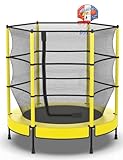 PILIN Kinder Trampolin mit Basketballkorb, 145cm Indoor-Outdoor-Sprungbett mit...