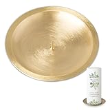 MOMENTU® Kerzenteller rund mit Dorn – Messing gebürstet [Gold,Handarbeit]...