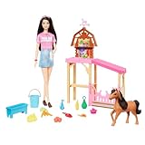 Barbie Spielzeugstall-Spielset mit Modepuppe, kleinem Spielzeugpony und mehr als...