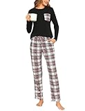 Aseniza Schlafanzug Damen Lang Pyjama Set Baumwolle Nachtwäsche Winter...