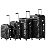 Zelsius Koffer Set 4 Stück, Schwarz | ABS Hartschalenkoffer mit Zahlenschloss,...