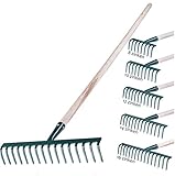 KADAX Rechen aus Metall, Flache Harke mit Stiel aus Holz, Laubbesen für Garten,...