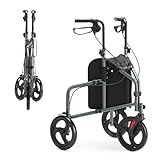 HEAO Dreirad Rollator schmal für Wohnung, Aluminium Rollator mit 3 Rädern,...