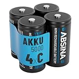 ABSINA 4X Batterien C Baby LR 14 wiederaufladbar 5000 mit geringer...