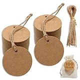 Kraftpapier Rund Anhänger Etiketten, 100 Stück Braun Geschenkanhänger mit 100...