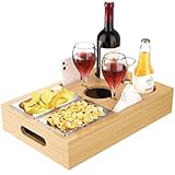 WELDUN 2 in 1 Couchbar Snackbox Bambus Sofatablett mit 2 Edelstahl Snackschale...