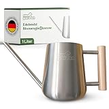 NICEGARDEN Edelstahl Gießkanne 1L | Design Blumengießkanne mit Holzgriff |...