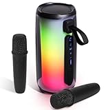 Karaoke Machine Tragbare Karaoke Maschine mit 2 Kabellose Mikrofone, Bluetooth...