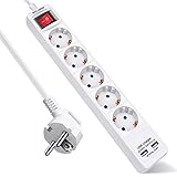 ExtraStar 5 Fach Steckdosenleiste mit 2 USB, Mehrfachsteckdose mit Schalter und...