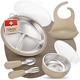 mamou Edelstahl-Kindergeschirrset 6-teilig | Teller & Schüssel mit Deckel,...