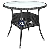 Casaria® Polyrattan Gartentisch 80cm Rund 5mm Sicherheitsglas Höhenverstellbar...