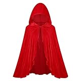maxToonrain Rotkäppchen-Umhang, kurz, roter Umhang mit Kapuze, Samt, Halloween,...