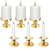 6er Kerzenständer Gold Stabkerzen Metall Set, Stabkerze Stumpenkerzen,...