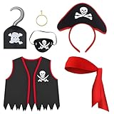 BOZILY 6 Stück Piratenkostüm Kinder Mädchen Jungen, Stirnband, Augenklappe,...