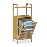 Relaxdays Badregal mit Wäschekorb aus Bambus HBT 95 x 40 x 30 cm Badschrank mit...