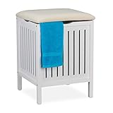 Relaxdays Wäschekorb mit Sitz, Landhausstil, 40 l Wäschesammler, Holz & Stoff,...