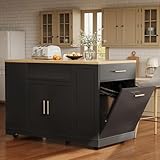 EINHOM Küchenwagen mit Rollen, Kücheninsel mit Abfallbehälterfach,...