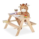 Relaxdays Kindersitzgruppe Holz, Picknicktisch für den Garten, Outdoor...