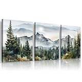 MHARTK66 Aquarell Wald Leinwand Bilder Set Schlafzimmer, 3-teilig Wandbilder...